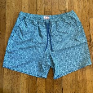 J Crew Men’s Flex Swimwear Swim Trunks Blue Geometric Print Size Large (L)